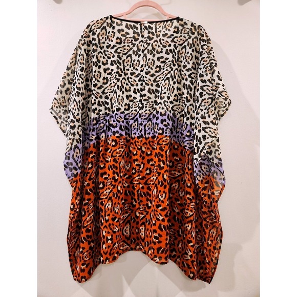 Calvin Klein Swimwear Cover Up Leopard Print Color Block Kaftan S/M - Picture 7 of 11